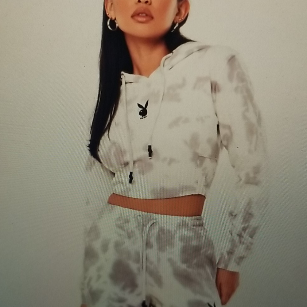 Playboy x Missguided Gray Tie Dye Cropped Sweater